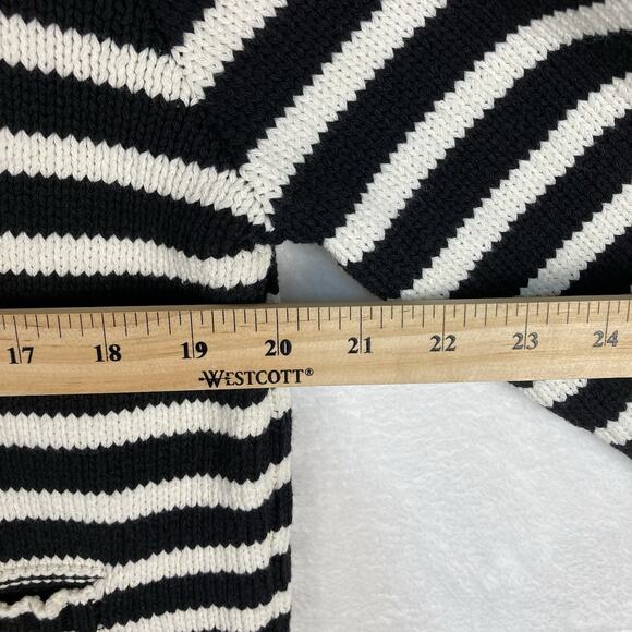 ZARA Womens L White Black Striped Knit Gold Nautical Preppy Cardigan Sweater - Picture 9 of 10